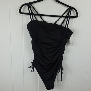 California Waves Womens Black Ribbed High Cut One Piece X-Large